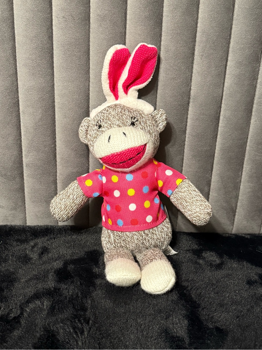 💞4/$25- Sock Monkey Easter Bunny Plush Polka Dot Shirt Bunny Ears Stuffed Animal